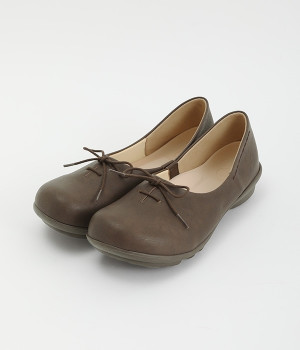 リボンフラットシューズ(ダークブラウン-L)