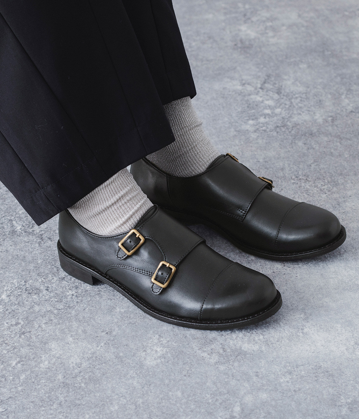 ダブルモンクシューズ(ブラック-36)