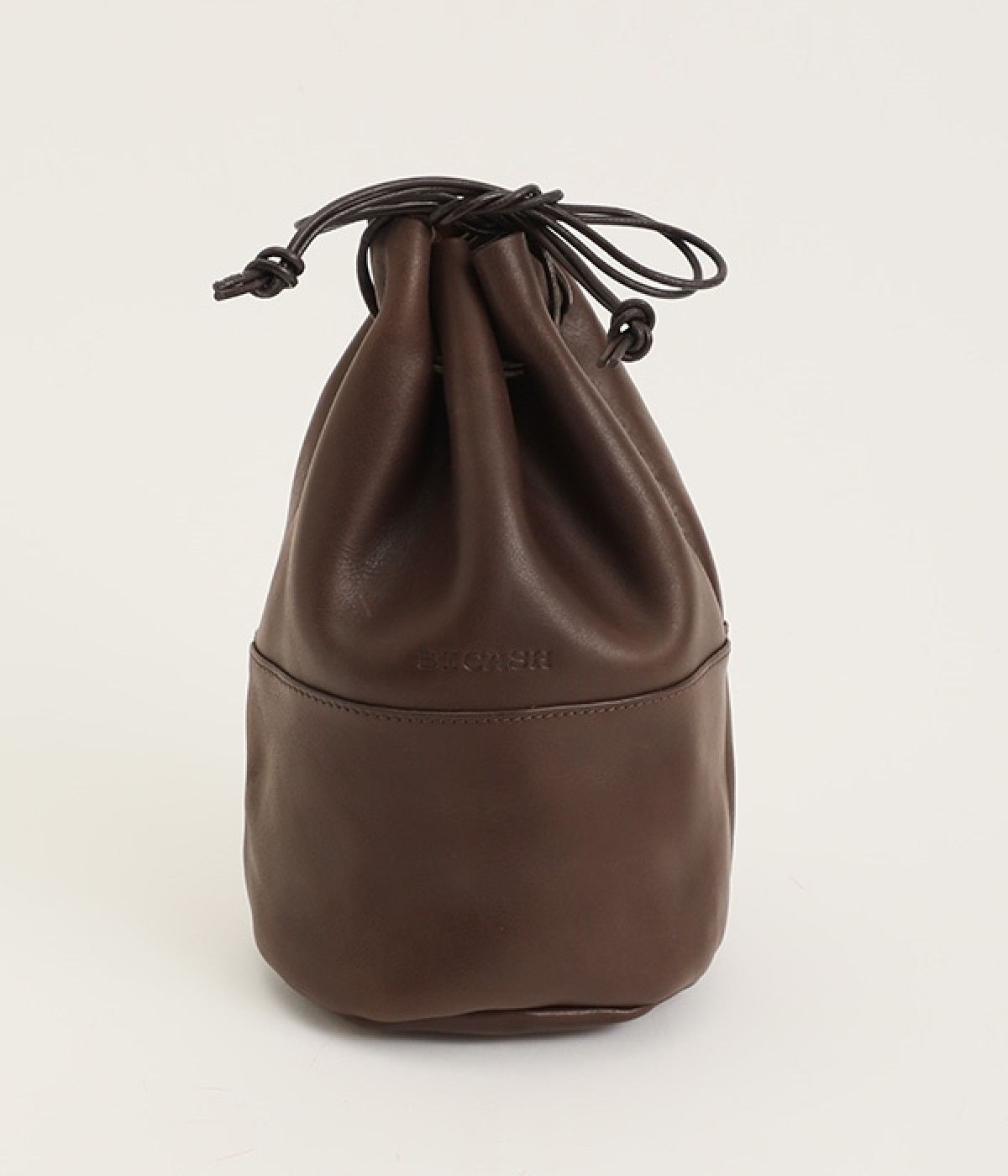 レザー巾着ショルダーバッグ(ダークブラウン-ONESIZE)