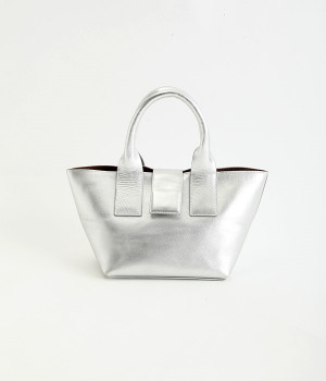 レザートートバッグ(シルバー-ONESIZE)