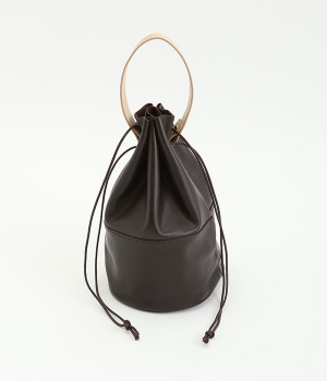 レザー　巾着バッグ(ダークブラウン-ONESIZE)