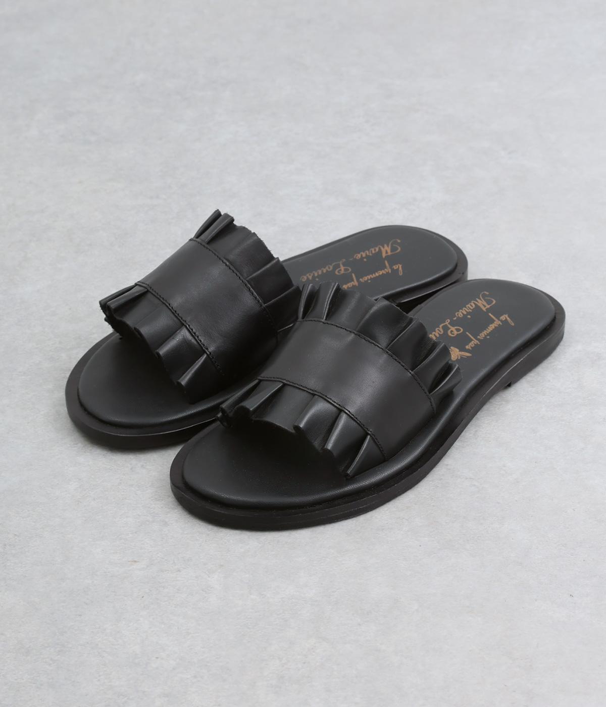 フリルレザーサンダル(ブラック-36)