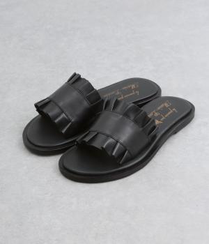 フリルレザーサンダル(ブラック-36)