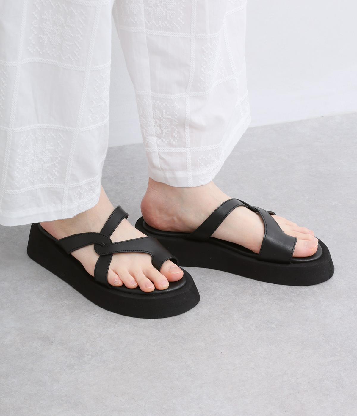 クロスレザーサンダル(ブラック-36)