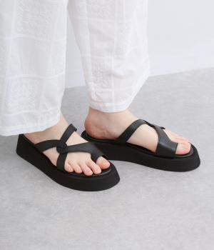 クロスレザーサンダル(ブラック-36)