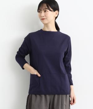 アメリカンドライ天竺　七分袖ポケットプルオーバー(ネイビー-F)