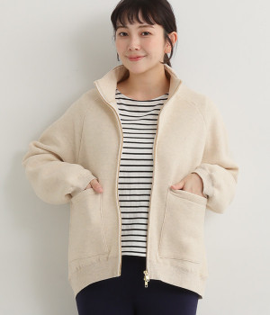 コットンリヨセル起毛裏毛ハイネックラグランブルゾン(ベージュ-ONESIZE)