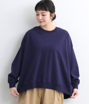 コットンアメリカンドライ天竺バックスリット袖ダーツプルオーバー(ネイビー-ONESIZE)