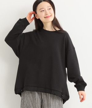 コットンAZUMA裏毛コーマウェザー異素材ドロストプルオーバー(ブラック-ONESIZE)