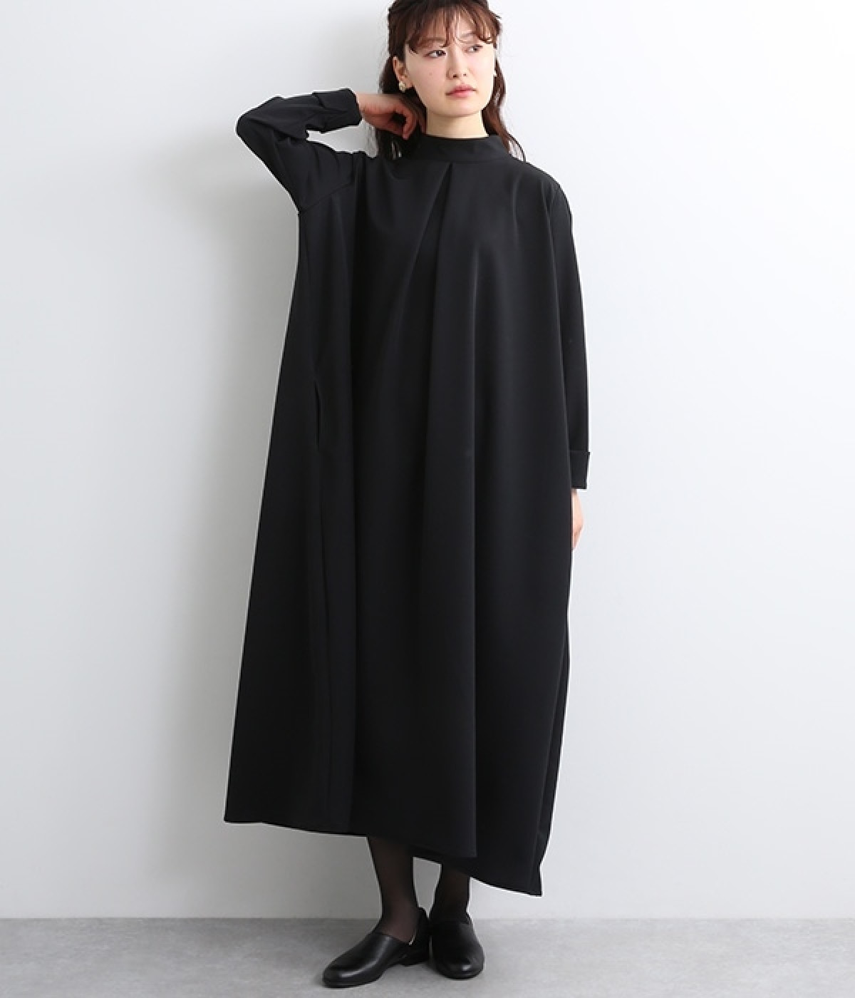 ツイルストレッチワンピース(ブラック-ONESIZE)