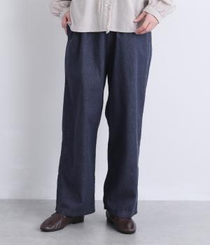配色ステッチデニムイージーパンツ(ネイビー-F)