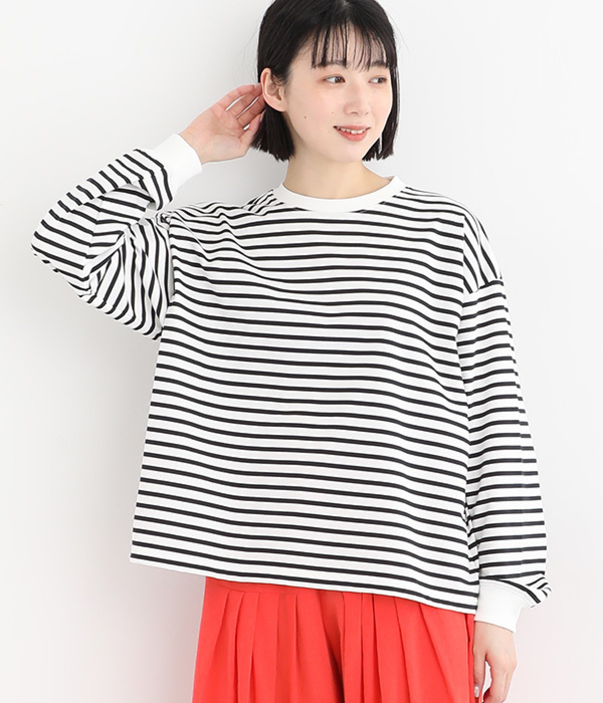 コットンファンクショナル天竺ボーダープルオーバー(オフホワイト×ブラック-ONESIZE)