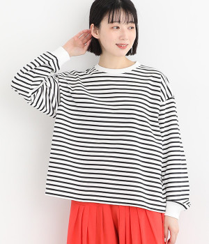 コットンファンクショナル天竺ボーダープルオーバー(オフホワイト×ブラック-ONESIZE)