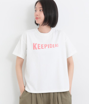 コットン天竺ヘムラウンドプリントTシャツ〈KEEPIDEAS〉(オフホワイト-ONESIZE)