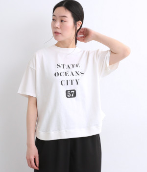 コットンアメリカンドライ天竺ヘムラウンドプリントTシャツ(オフホワイト-ONESIZE)