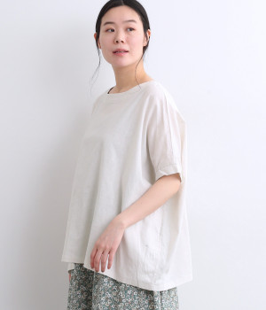 リネンコットンキャンバスノーカラーワイドプルオーバー(ミスト-ONESIZE)