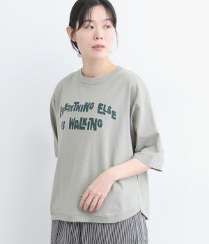 コットンヘムラウンドプリントTee〈EVERYTHING ELSE IS WALKING〉(グレー-ONESIZE)
