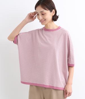 コットンアメリカンドライ天竺llドルマンボーダープルオーバー(エクリュ×ピンク-F)