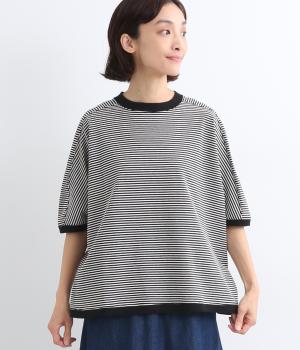 コットンアメリカンドライ天竺llドルマンボーダープルオーバー(エクリュ×ブラック-F)