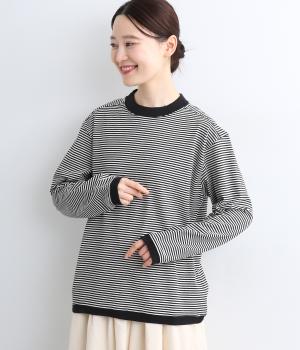 コットンアメリカンドライ天竺ボーダーllヨーク切り替えボーダープルオーバー(エクリュ×ブラック-F)