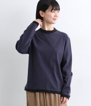 コットンアメリカンドライ天竺ボーダーllヨーク切り替えボーダープルオーバー(ネイビー×ブラック-F)