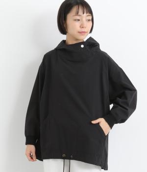 コットンヴィンテージポプリンドロストフードシャツ(ブラック-F)