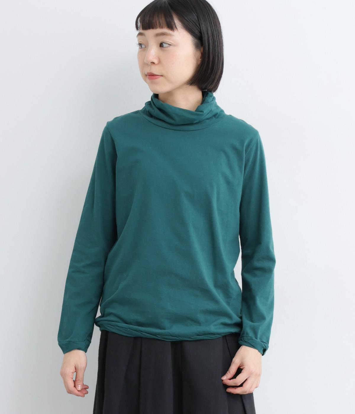 コットンナチュラルソフト天竺ツイストタートルプルオーバー(グリーン-F)