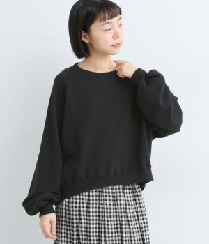 コットンソフトモダン裏毛ラグランショートプルオーバー(ブラック-F)