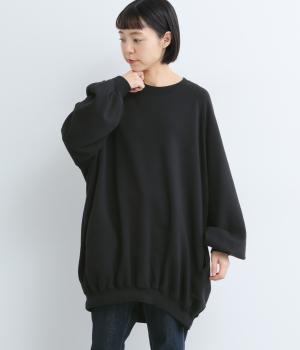 コットンソフトモダン裏毛BIGラグランショートプルオーバー(ブラック-F)