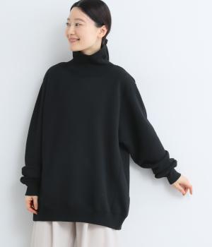 コットン裏毛サイドパネルリブプルオーバー(ブラック-F)