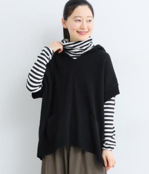 タスマニアウールスラッシュポケットフーディプルオーバー(ブラック-F)