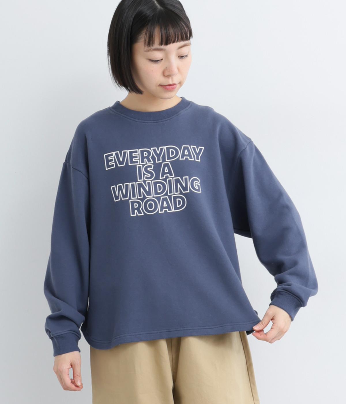 コットンユースフル裏毛ヘムラウンドプルオーバー(ブルー-F)