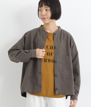 コットンサニードライ綾ダンプ天日干しワッシャーバイカラーリブジャケット(チャコール-F)