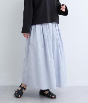 ワッシャーストライプタックフレアスカート(ストライプ　細-F)