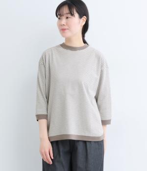 アメリカンドライ天竺ボーダー細ピッチ7分袖ボーダーT