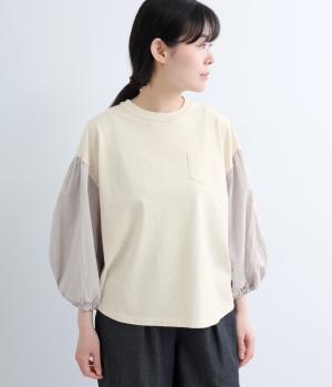 アメリカンドライ天竺チェックスリーブT(アイボリー-F)