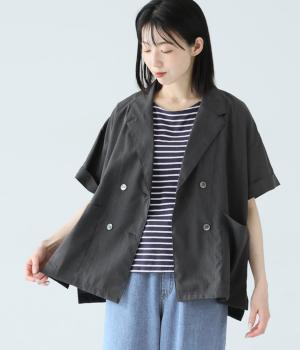 【日本製】クロスストレッチ　テーラードジャケット(チャコール-F)