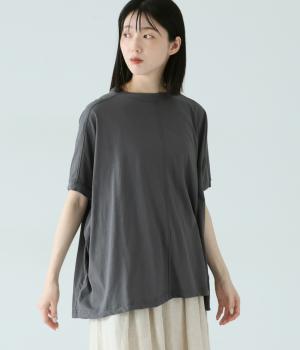 【日本製】ヨークスリーブワイドTシャツ(チャコール-F)
