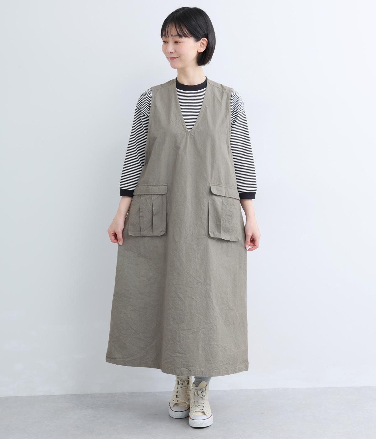 コットンポケット付きジャンパースカート(グレー-F)