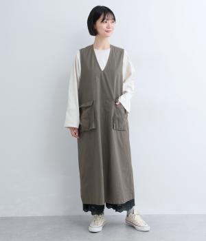 コットンポケット付きジャンパースカート(チャコール-F)