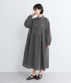 変形ドットシャツワンピース(ブラック-F)