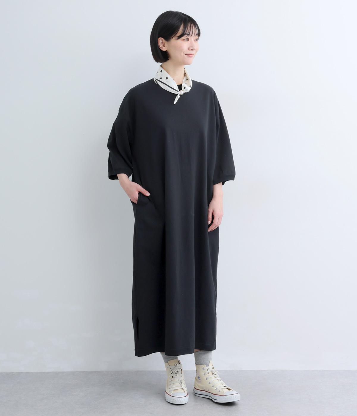 サイドスリットプルオーバーワンピース(ブラック-F)