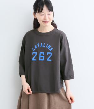 アメリカンドライコットン　7分袖プリントプルオーバー（チャコール・F）