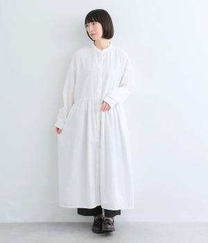 50番手 ブロード/ストライプ ギャザーロングシャツワンピース（オフホワイト・F）