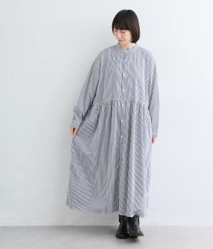 50番手 ブロード/ストライプ ギャザーロングシャツワンピース（ストライプ・F）