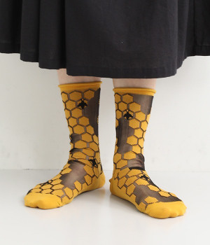 ビー　オーガニックコットン　チュールソックス(ハニー-ONESIZE)