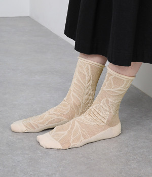 オーガニックコットン　ラメソックス(ベージュ-ONESIZE)