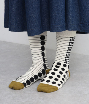 ドット　シルキーコットンソックス(オリーブ-L)