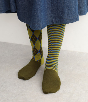 アボカドアーガイル　オーガニックコットン　ハイソックス(カラー1-ONESIZE)