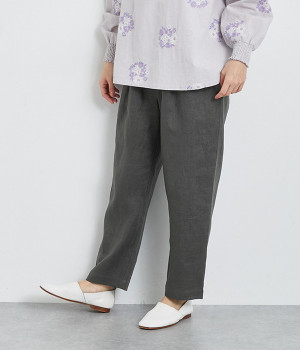 リネンコクーンパンツ(チャコールグレー-ONESIZE)